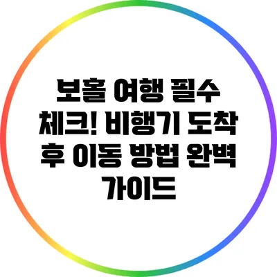 보홀 여행 필수 체크! 비행기 도착 후 이동 방법 완벽 가이드