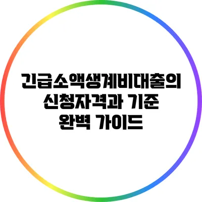 긴급소액생계비대출의 신청자격과 기준 완벽 가이드