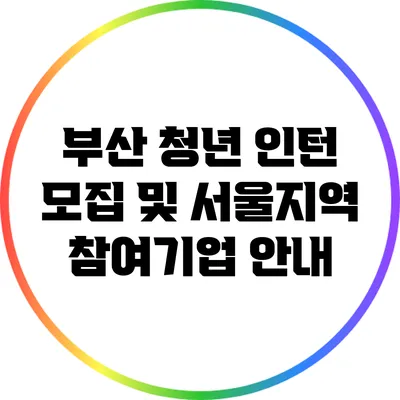 부산 청년 인턴 모집 및 서울지역 참여기업 안내