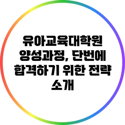 유아교육대학원 양성과정, 단번에 합격하기 위한 전략 소개