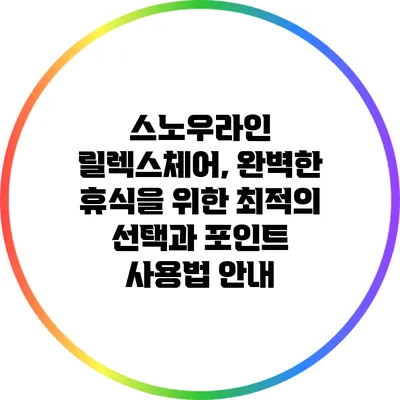 스노우라인 릴렉스체어, 완벽한 휴식을 위한 최적의 선택과 포인트 사용법 안내