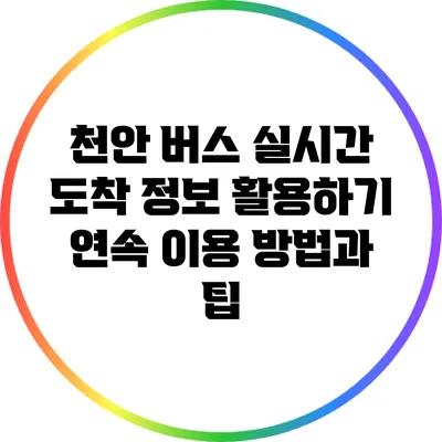 천안 버스 실시간 도착 정보 활용하기: 연속 이용 방법과 팁